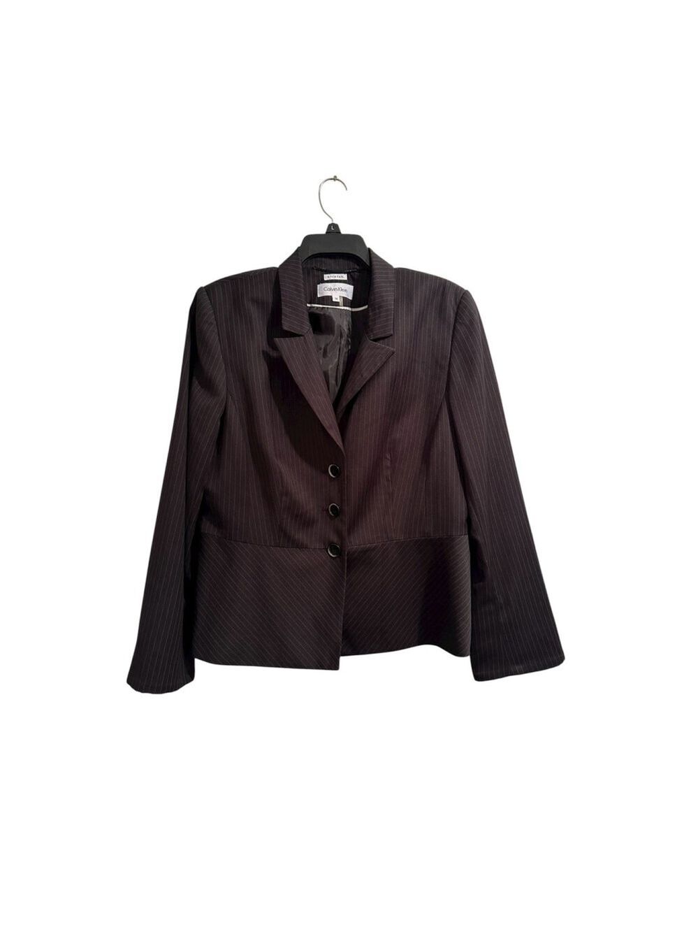Calvin Klein Stretch Pinstripe Tailored Blazer Jacket Women 14 Black Career NWOT
